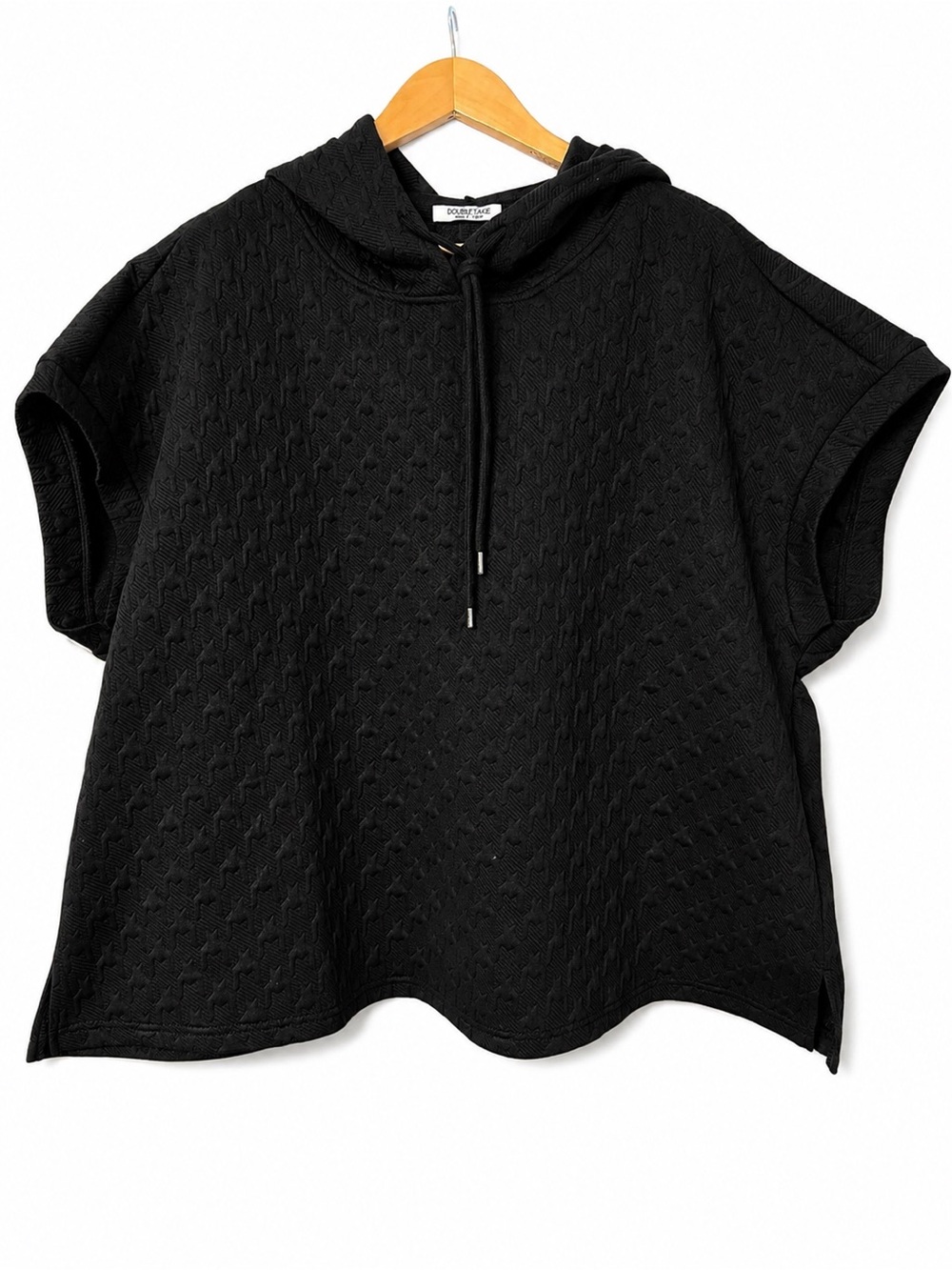 Double Take 3X Black Textured Hooded Top Oversized Boho Minimalist